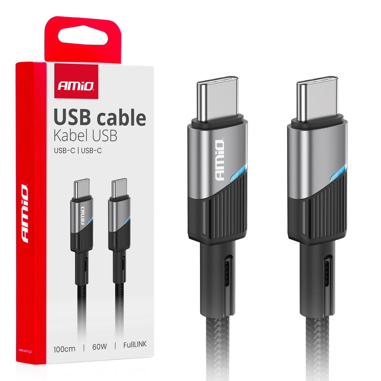 Amio laadimiskaabel USB-C - USB-C 60W 100cm