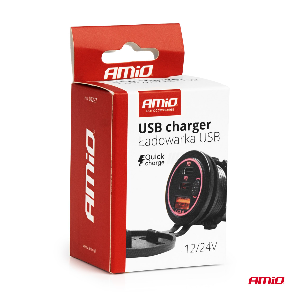 Amio USB pesa süvistatav USB+2xUSB 12/24V QC3.0
